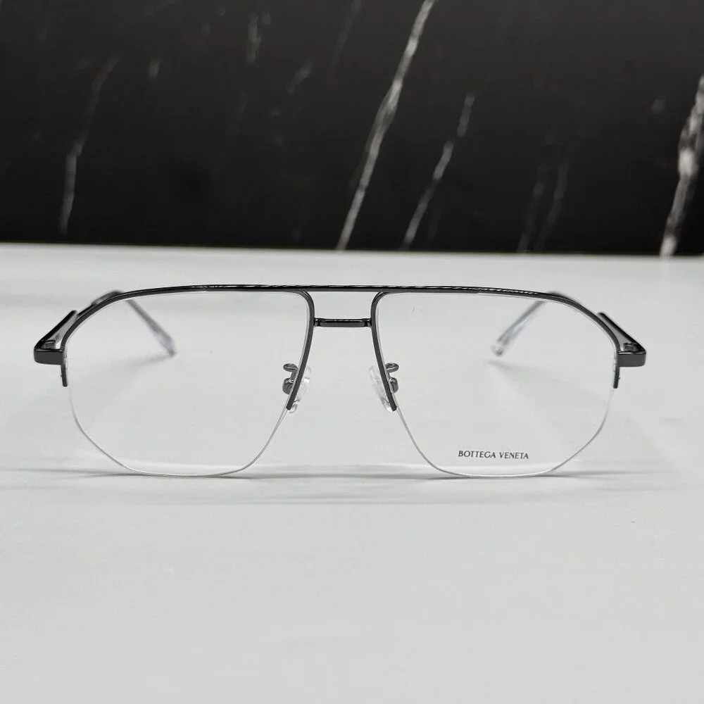 NEW BOTTEGA VENETA BV1109O 001 SILVER AVIATOR UNISEX EYEGLASSES